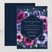 Navy Twilight Bloom Wedding Kaart (Voorkant / Achterkant)