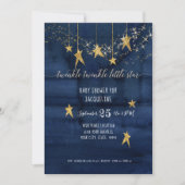 Navy Twinkle Little Star Gold Boy Baby shower Kaart (Voorkant)