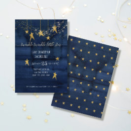 Navy Twinkle Little Star Gold Boy Baby shower Kaart