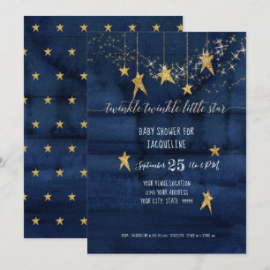 Navy Twinkle Little Star Gold Boy Baby shower Kaart