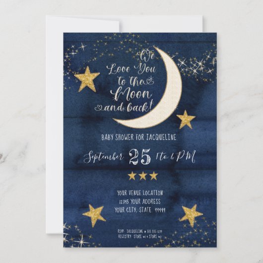 Navy Twinkle Little Star Moon Love Boy Baby shower Kaart (Voorkant)