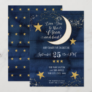 Navy Twinkle Little Star Moon Love Boy Baby shower Kaart
