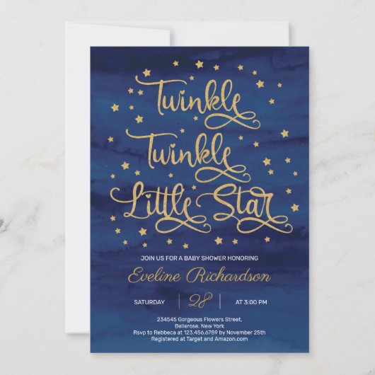 Navy Twinkle Twinkle Little Star Baby shower Kaart (Voorkant)