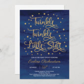 Navy Twinkle Twinkle Little Star Baby shower Kaart (Voorkant / Achterkant)