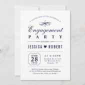 Navy | Uitnodiging van de partij Elegant Engagemen (Voorkant)