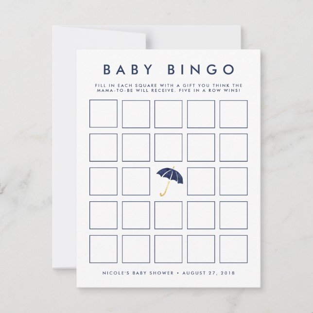 Navy Umbrella | Baby shower Bingo Game Kaart (Voorkant)