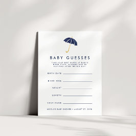Navy Umbrella Baby shower Guessing spel Kaart