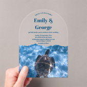 Navy Under the Zee Turtle Summer Coastal Wedding Acryl Uitnodigingen (Insitu (Draagbaar))