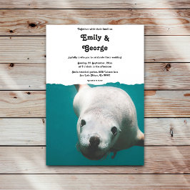 Navy Underwater Zee Lion turquoise Coastal Wedding Kaart