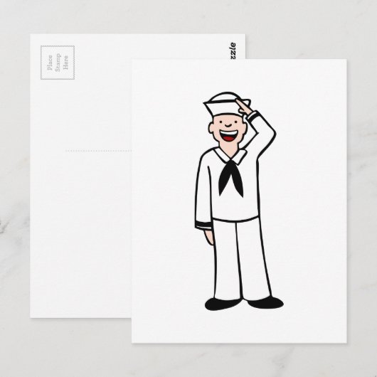 Navy Uniform Man Cartoon Briefkaart (Voorkant / Achterkant)