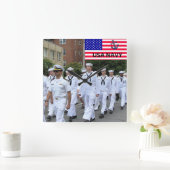 Navy USA Marching Saillors in White Army Vierkante Klok (Huis)