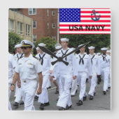 Navy USA Marching Saillors in White Army Vierkante Klok (Voorkant)