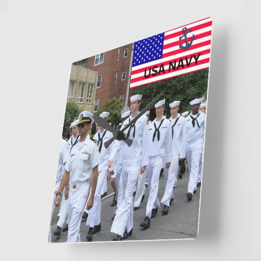 Navy USA Marching Saillors in White Army Vierkante Klok (Hoek)
