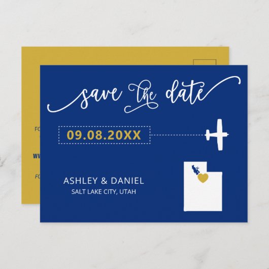 Navy Utah Wedding Save the Date Map Briefkaart (Voorkant / Achterkant)