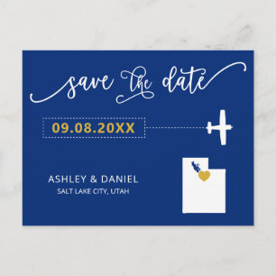 Navy Utah Wedding Save the Date Map Briefkaart