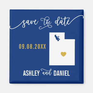 Navy Utah Wedding Save the Date Map Magneet
