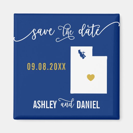 Navy Utah Wedding Save the Date Map Magneet (Voorkant)