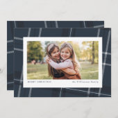 Navy vakantie plaid Kerstmis fotokaart Feestdagenkaart (Voorkant / Achterkant)