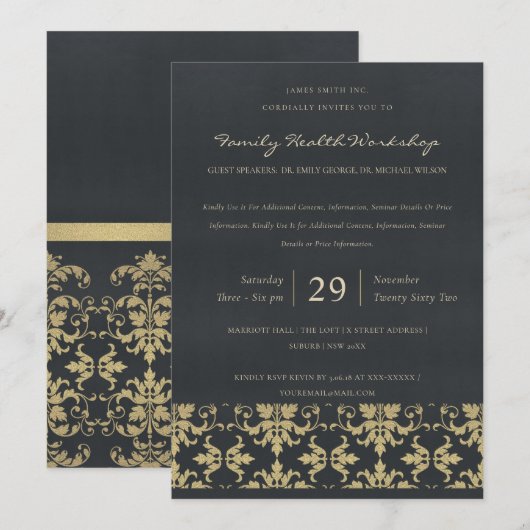 NAVY VELVET GOLD DAMASK CLASSIC WORKSHOP EVAL KAART (Voorkant / Achterkant)