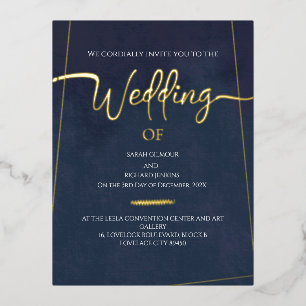 Navy Velvet Gold Folie Kalligrafie Wedding Uitnodiging Briefkaart