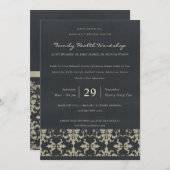 NAVY VELVET SILVER DAMASK CLASSIC WORKSHOP EVENT KAART (Voorkant / Achterkant)