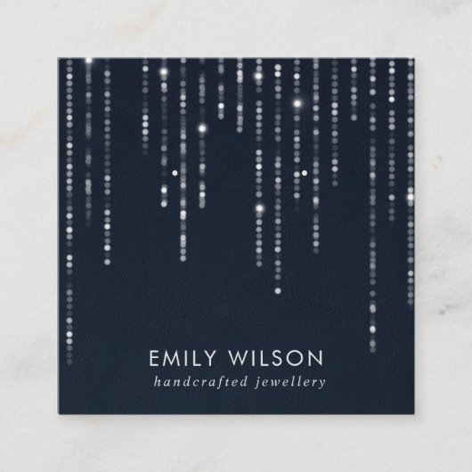 NAVY VELVET STRING LIGHTS STUD EARRING DISPLAY VIERKANTE VISITEKAARTJE (Voorkant)