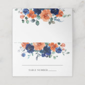 Navy Verbrand Sinaasappel Bloemen Herfst Trouwplaa Plaatskaartje (Buitenkant ongevouwen)