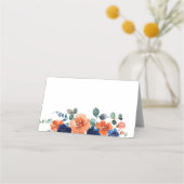 Navy Verbrand Sinaasappel Bloemen Herfst Trouwplaa Plaatskaartje (Achterkant)