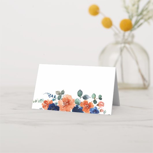 Navy Verbrand Sinaasappel Bloemen Herfst Trouwplaa Plaatskaartje (Achterkant)