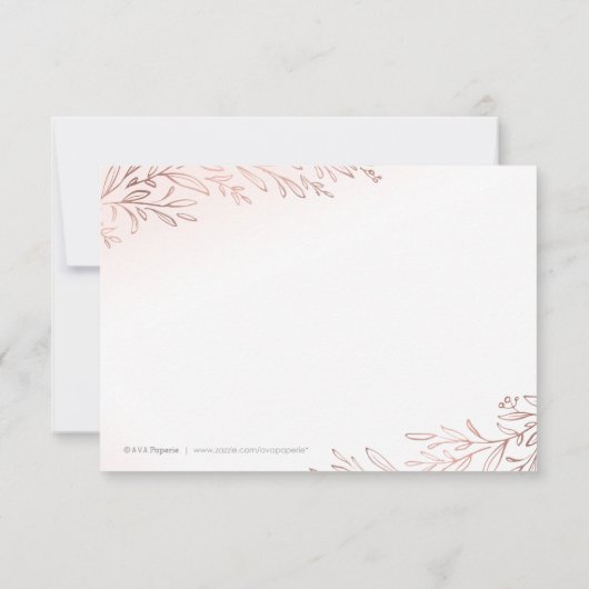 Navy verguld roos gouden botanische gebladerte bed bedankkaart (Achterkant)