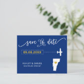Navy Vermont Wedding Save the Date Map Briefkaart (Staand voorkant)