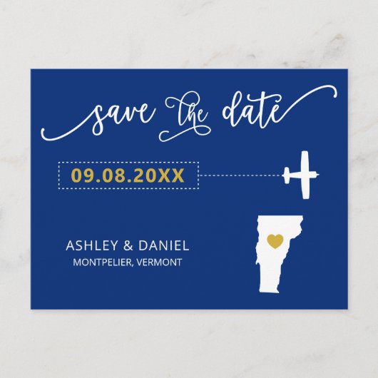 Navy Vermont Wedding Save the Date Map Briefkaart (Voorkant)