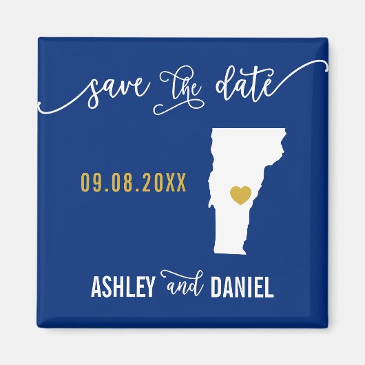 Navy Vermont Wedding Save the Date Map Magneet (Voorkant)
