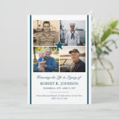 Navy Veteran 4 Photo Collage Flat Funeral Program Kaart (Staand voorkant)