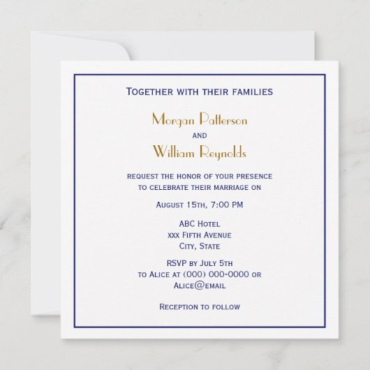 Navy Vine Script Monogram B & G DIY BG Bruiloft Kaart (Achterkant)