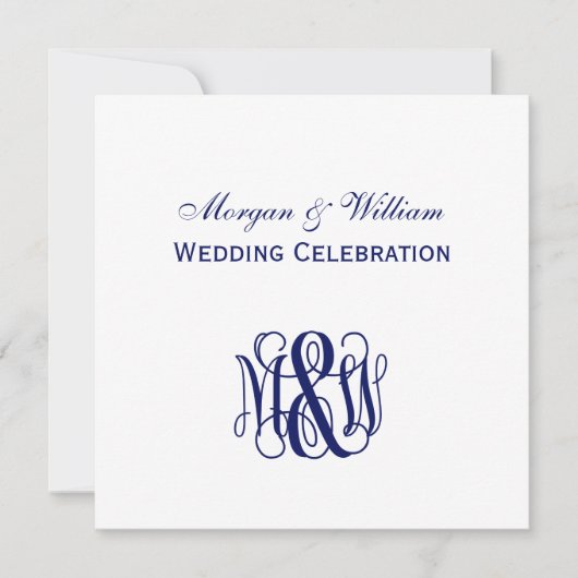 Navy Vine Script Monogram B & G DIY BG Bruiloft Kaart (Voorkant)