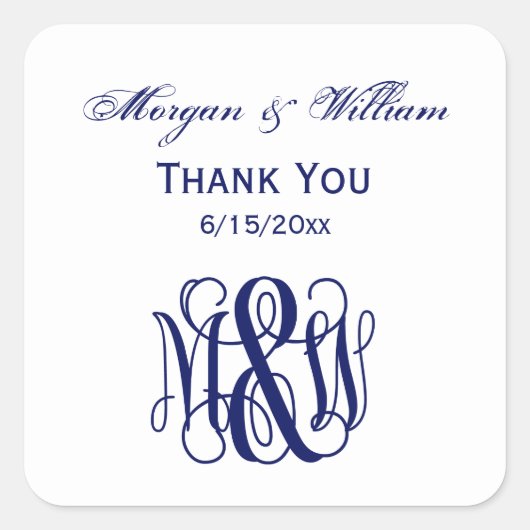 Navy Vine Script Monogram B&G DIY BG Vierkante Sticker (Voorkant)