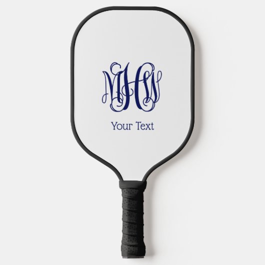 Navy Vine Script Monogram DIY BG Pickleball Paddle (Voorkant)