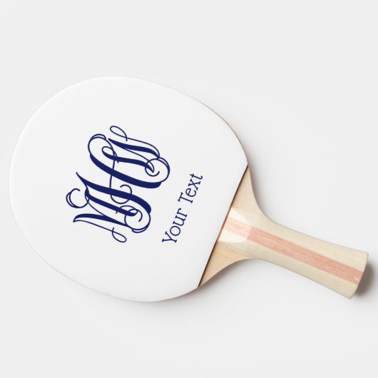 Navy Vine Script Monogram DIY BG Tafeltennisbatje (Zijkant)