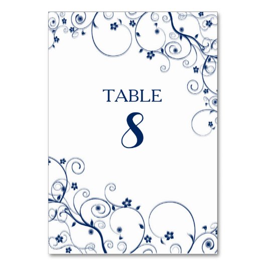 Navy Vines Wedding Table Number cards Kaart (Voorkant)