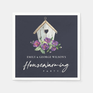 NAVY VIOLET FLORAL BIRD HUUSE HOUSEWARMING Party Servet