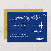 Navy Virgin Islands Wedding Save the Date Map Briefkaart (Voorkant / Achterkant)