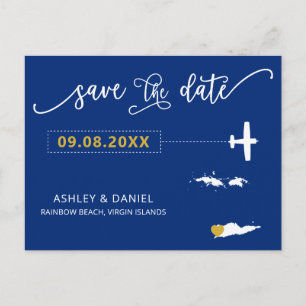 Navy Virgin Islands Wedding Save the Date Map Briefkaart