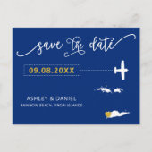 Navy Virgin Islands Wedding Save the Date Map Briefkaart (Voorkant)
