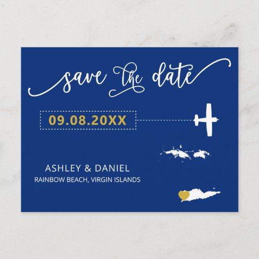 Navy Virgin Islands Wedding Save the Date Map Briefkaart (Voorkant)