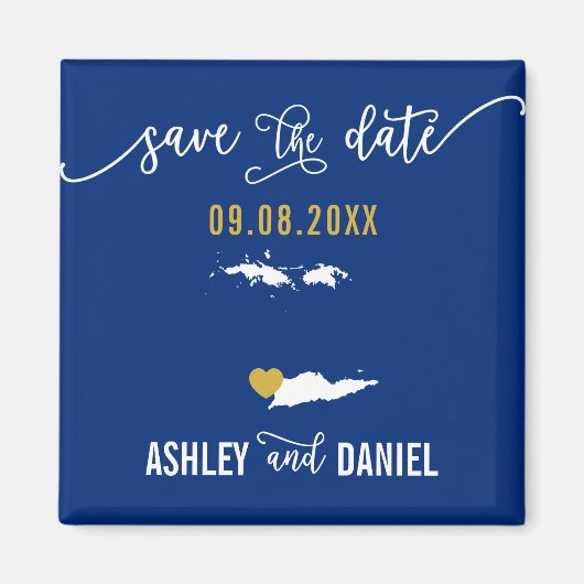 Navy Virgin Islands Wedding Save the Date Map Magneet (Voorkant)