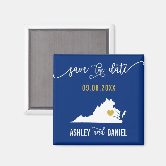 Navy Virginia Wedding Save the Date Map Magneet (Voorkant / Achterkant)