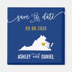 Navy Virginia Wedding Save the Date Map Magneet