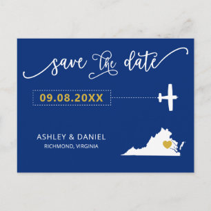 Navy Virgnia Wedding Save the Date Map Briefkaart