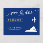 Navy Virgnia Wedding Save the Date Map Briefkaart (Voorkant)